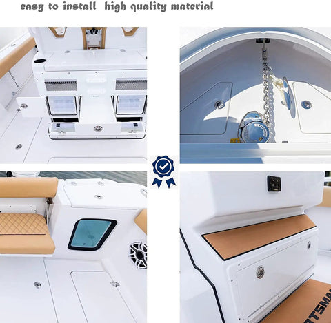 Two Pack Flush Mount Boat Hatch Latch Handle In 316 Stainless Steel installed on a white boat deck showcasing waterproof marine locker slam lock.