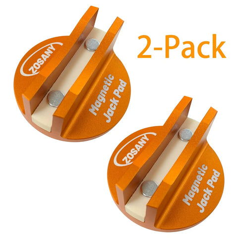 Universal Magnetic Jack Pad Set For Cars, 2 Pack Pinch Weld Jack Adapters, orange aluminum with magnets.