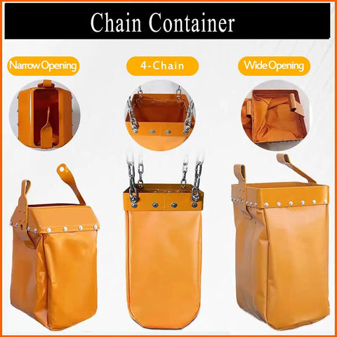 Heavy Duty Chain Bag Container For Overhead Manual Bridge Hoist Crane Chains Keep Chains Clean And Tangle Free With PVC Coated Mesh Secure Rivets Tight Stitching Waterproof UV Resistant Design