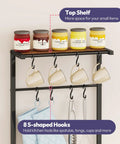 Espresso Bakers Rack With Storage For Coffee Bar And Kitchen Station Shelves Top Surface For Small Appliances 8 Hooks And Baskets