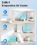 Portable Swamp Cooler Evaporative Air Conditioner 41 Inch With 120 Degree Oscillation 3 In 1 Cooling Fan in multi-room illustration