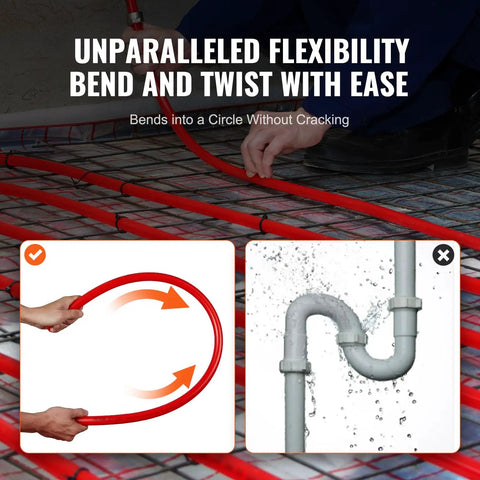 Three Quarters Inch PEX A Flexible Tubing For Potable Water Two Hundred Feet Non Oxygen Barrier shown bending and installed in plumbing