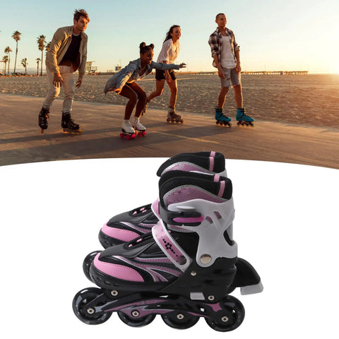 Pink Adjustable Roller Skates For Teens With PU Mesh Upper And Smooth Glide Ideal For Ice Skating Practice And Outdoor Fun