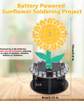 Light Chasing Sunflower Soldering Kit With RGB LED Flashing Lights, A DIY Rotating Sunflower Electronics Project, shown with dimensions.
