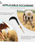 Multi Purpose Manganese Steel Garden Tool With Wooden Handle For Grass Cutting, Weeding, And Harvesting displayed.