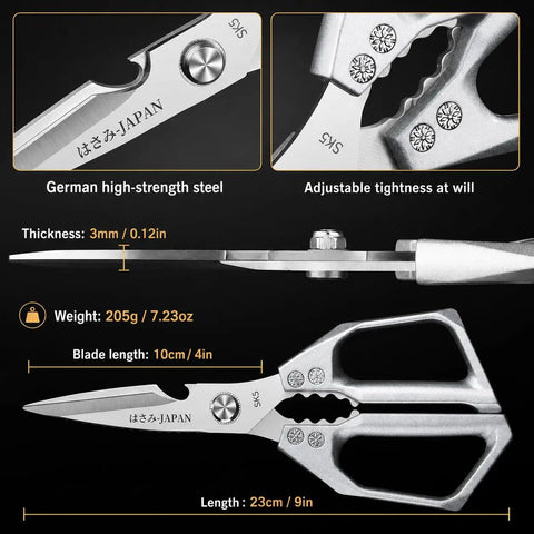 Heavy Duty Kitchen Scissors Workhorse For All Purpose Food Prep, Sturdy Cooking Shears For Meat And Poultry, Stainless Steel Blades, Full Metal Aluminum Handle, Durable And Easy To Clean, Versatile Kitchen Tool For Everyday Use. 23cm metal scissors