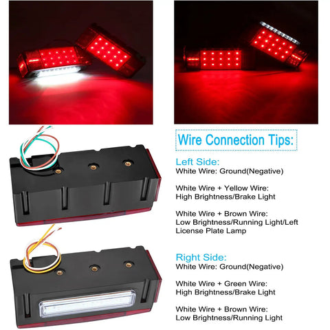 Submersible Boat Trailer Lights Kit with LED stop brake turn signals, white backup lights, wiring tips shown