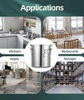 Top Shelf 304 Stainless Steel Airtight Storage Canister With Hella Secure Locking Clamps 5 Point 5 Gallon displayed in kitchens, restaurants, hotels, and storages.