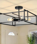 4 Light Black Semi Flush Mount Ceiling Light Fixture With Industrial Farmhouse Vibe For Kitchen Dining Room Entryway