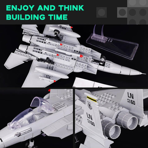 Dope F15 Eagle Fighter Jet Model Kit With Display Stand, 223 Piece Military Airplane Building Set For Adults, Limited Edition Gift, showing assembly details and display stand