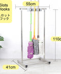 Movable Broom And Mop Holder Stainless Steel Mop Rack Cleaning Supplies Organizer Garden Tool Storage And Mop Drain Rack For Wet Mops Umbrella Stand Must Have For Garage Hotel School Hospital