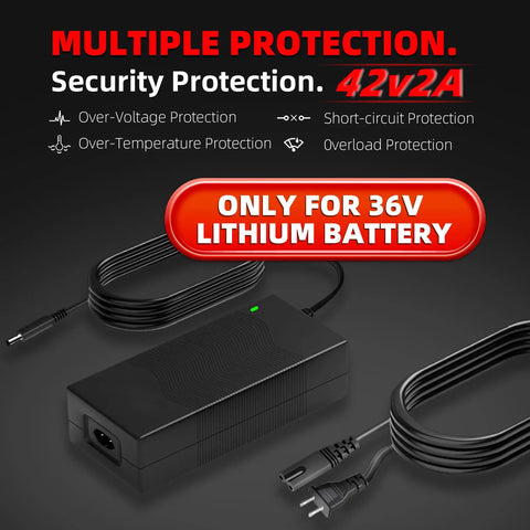 UL Listed 42V 2A Replacement Electric Scooter Charger for 36V Li Ion Batteries with four plugs, fast smart power adapter