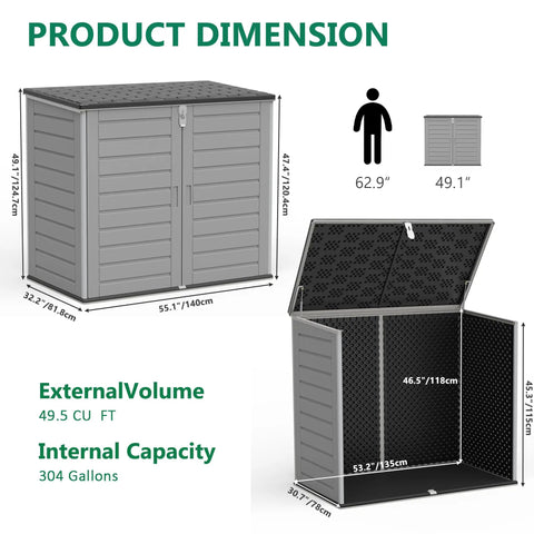 Product dimensions of Horizontal Outdoor Storage Shed With Double Lockable Doors 4.6 Ft By 4.1 Ft Resin Construction