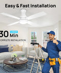Low Profile 52 Inch Ceiling Fan With LED Lights No Sweat Remote Control Quiet Reversible DC Motor installed in living room