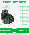 Dimensions of Left Hand Helical Gear Set 12T 5mm Bore 2 Pcs M4 Screws 45 Degree Spiral Gear Hardened 1045 Steel Black Oxide Finish