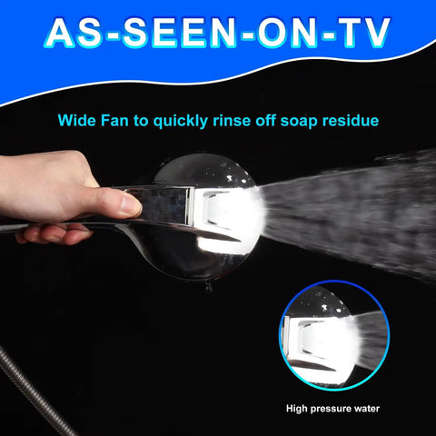 High Pressure Handheld Shower Head Kit With 7 Modes, Hardcore Flow Even On Low Water, in use rinsing soap off surface.