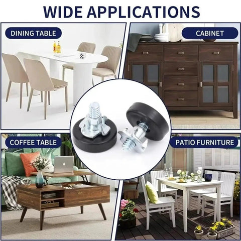 Adjustable Furniture Feet For Tables And Chairs With Leveling Posts for dining, coffee table, cabinet, patio furniture applications