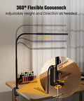 Eye Friendly LED Desk Lamp With 360 Degree Flexible Gooseneck Clamp On Light showing adjustable height and direction for desks