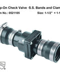 Slip On Sump Pump Check Valve With Stainless Steel Clamps For One And One Half Inch Or One And One Quarter Inch ABS Body With EPDM Seals