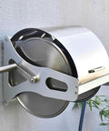 Heavy Duty Retractable Garden Hose Reel Top Shelf Stainless Steel Build Wall Or Floor Mounted with hose attached.