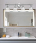 Dope Vintage Modern Chrome Vanity Light Fixture With Four Lights And Glass Shades Fully Dimmable Bulbs Not Included Wide 33.69 Inch Mount above bathroom mirror