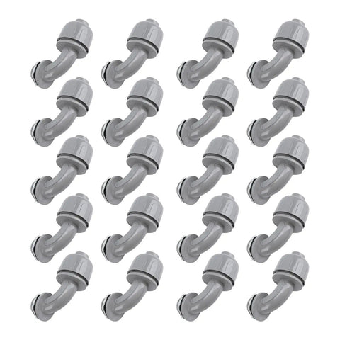 Heavy Duty Nylon 6 Liquid Tight Connector 1/2 Inch Npt 90 Degree Angled Design shown in multiple views for industrial wiring.