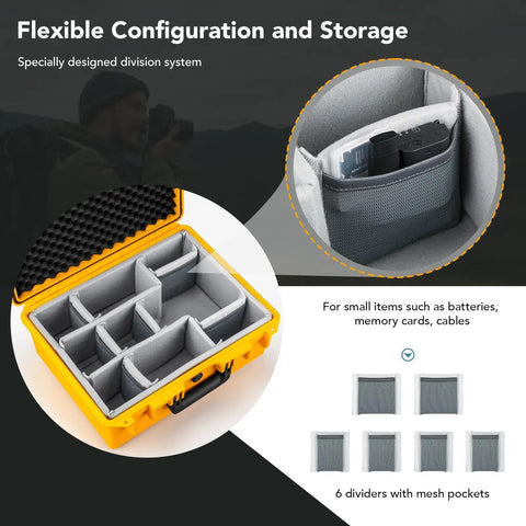 Waterproof PVC1 Hard Camera Case With Padded Dividers For Cameras Lenses And Dual Drones Like DJI Mavic Air Mini And Fly Series