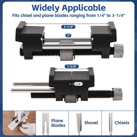 All Metal Chisel Sharpening Kit With Honing Guide And Five Diamond Stones, Adjustable Sharpening Jig display and usage examples