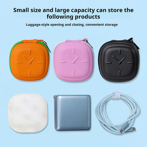 Heavy Duty Eva Travel Case For 140W Fast Charger And Usb C Cable Organizer in orange, purple, black, white, and blue on a blue background.