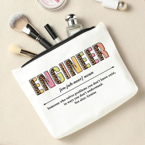 Makeup Bag for Engineers Women Students - Durable Canvas Cosmetic Organizer 10 By 6 Inches with colorful Engineer text design