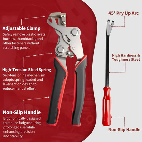 Heavy Duty Car Clip Pliers 2 Pack Set Auto Trim Removal Tool Stainless Steel Fastener Remover shown with details