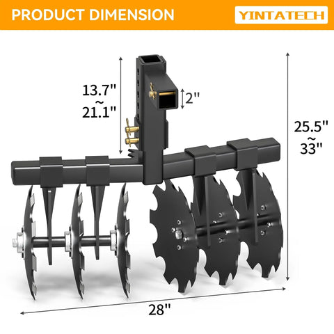 28 Inch Disc Plow Harrow With 2 Inch Receiver For ATV UTV Pull Behind Tiller Black Heavy Duty Ground Prep Tool Dimensions