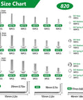 Size chart for Top Shelf Stainless Steel Screw And Bolt Assortment Kit With Badass Hex Button Head Fasteners for M2 to M4.