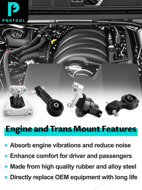 Engine And Transmission Mount Kit For 2006-2011 Civic 1.8L Automatic, Direct Fit, Includes Four Mounts in front of engine bay