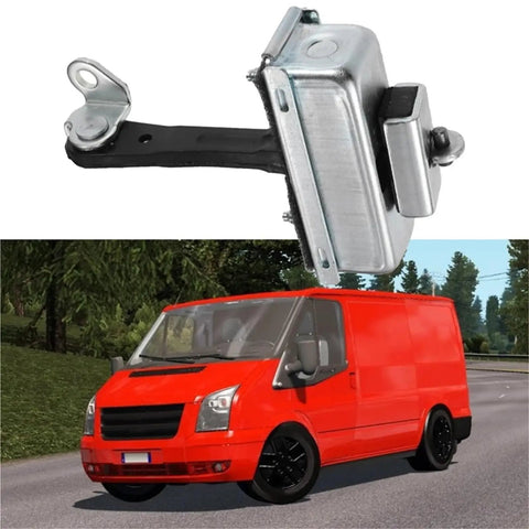 Door Hinges Kit For Transit MK7 Front Left And Right with adjustable stopper shown next to a red van, fits 2006 to 2014 models
