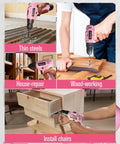 Pink 12V Cordless Drill And Driver Set With 21 Bits For Women, No Sweat Power Screwdriver For DIY Home Repairs in action.