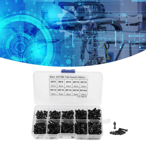 High Quality 300 Piece M3 Bolts And Nuts Set Featuring Black Button Head Hex Socket Screws Durable Machine Fastener Assortment Kit For Home Repair Projects With Organized Storage Box Heavy Duty Hardware Solutions Gets The Job Done Right Great Value Today, black M3 screws and nuts in storage box