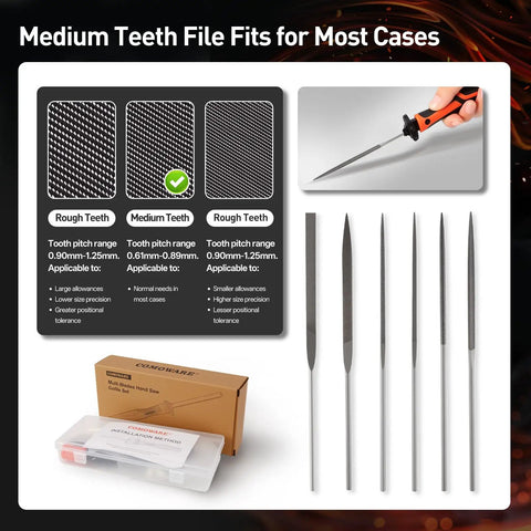 12-Piece Metal Needle File Set With 3 Quick Change Blades And 4 Filing Shapes Flat, Half Round, Round And Triangle in case