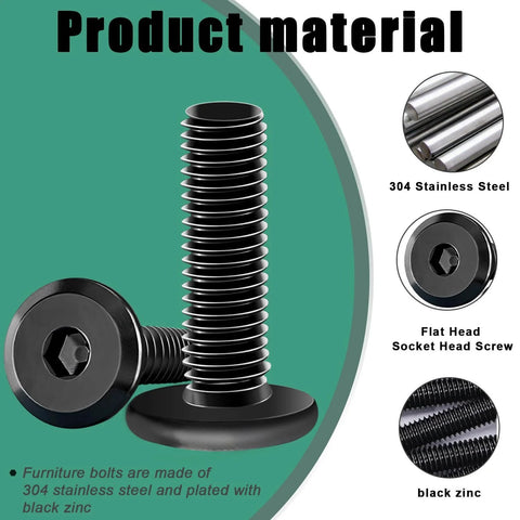 M6 Flat Head Socket Cap Screws Bolts Set 30 Pcs Stainless Steel 304 Black Zinc Plated Fully Threaded Countersunk Hardware