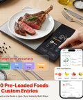 Smart Food Scale With Nutritional Calculator And App Sync For Accurate Calorie Fat Carbs And Protein Tracking Meal Prep Made Easy With 1M Food Database Built In 50 Plus Foods And 23 Nutrients TFT Display showing steak.
