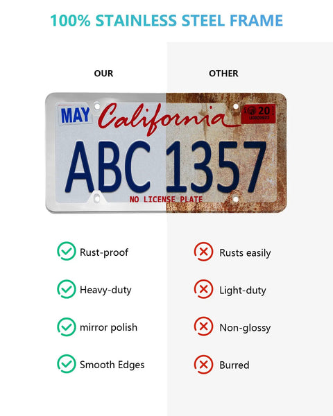 Comparison of Stainless Steel License Plate Frames for Volvo 2 Pack Slick Slim Edge Mirror Polished Front And Rear Car Tag Frame