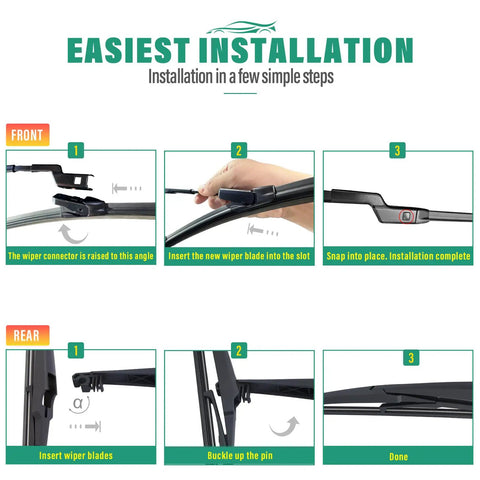 Installation steps for Premium Windshield Wiper Blades For Chevrolet Trax 2024 Through 2026 showing front and rear fitting guide.