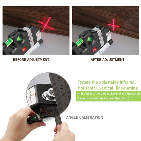 Laser Level And Multipurpose Tape Measure Kit For DIY Home Improvement 8 Feet Plus Range With Standard And Metric Rulers Pinpoint Accuracy Triple Positioning Bubble Line Laser Pro Grade For Framing Hanging Tiling