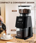 Ollygrin Electric Conical Burr Coffee Grinder With 30 Precise Grind Settings For Espresso Drip And French Press, compact design with touchscreen.