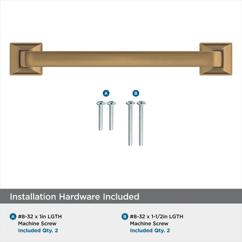 Ville Champagne Bronze Cabinet Pull In Five And One Sixteenth Inch Center To Center shown with installation screws.