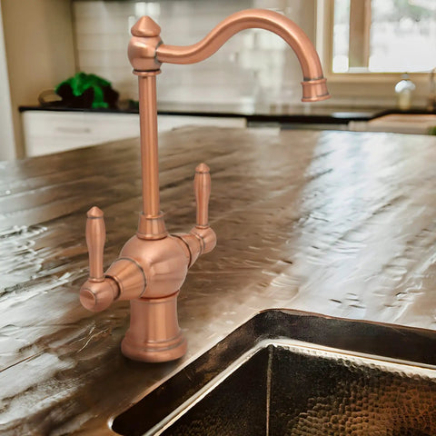 Two-Handle Copper Drinking Water Filter Faucet With Dual Lever Hot And Cold Water on kitchen counter