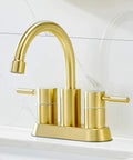 Gold Finish Bathroom Faucet With Dual Handles 360 Degree Rotating Stainless Steel Vanity Lavatory Sink Mixer Lead Free Modern Design Double Handle Commercial Style For Bathroom Sink Easy Operation And Clean Look