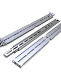 Heavy Duty Rackmount Sliding Rails Kit for 1U to 4U Servers, adjustable 26 to 40 inch depth, silver color, laid flat on white surface