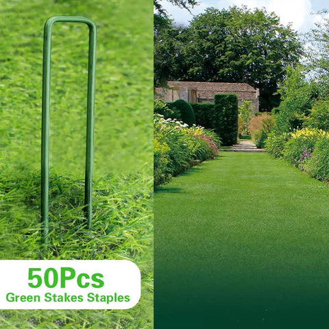 Heavy Duty Green Landscape Staples 50 Pack 6 Inch Garden Stakes For Turf And Ground Fabric 11 Gauge Galvanized Lawn Pins Ideal For Weed Barrier Sod Fences Irrigation Tubing And Outdoor DIY Projects