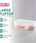 Six Pack Large Clear Plastic Storage Box With Hinged Lid, Stackable Multipurpose Organizer on table with contents inside